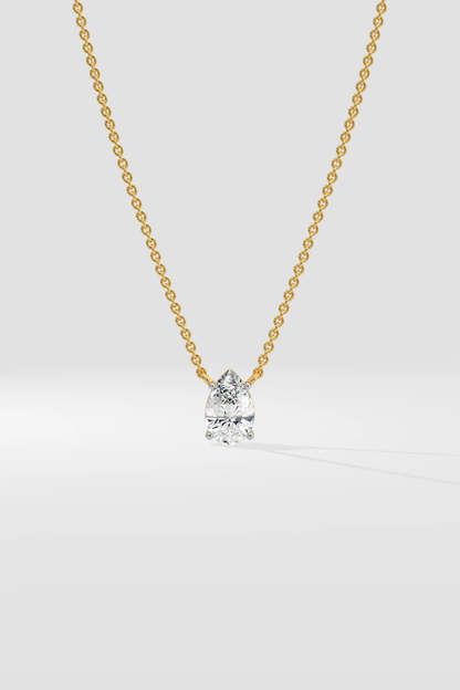 Front view of pear cut diamond necklace showing brilliant teardrop lab-grown diamond