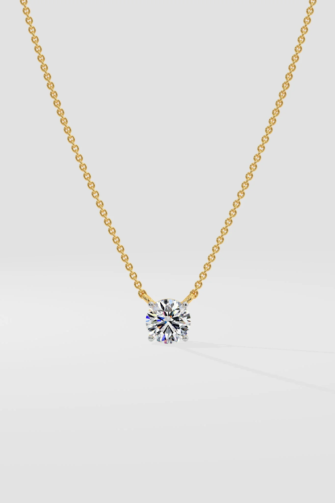 Round solitaire diamond necklace in gold with lab-grown diamond – custom round cut solitaire necklace
