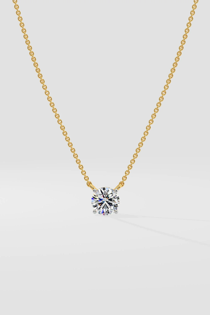 Round solitaire diamond necklace in gold with lab-grown diamond – custom round cut solitaire necklace