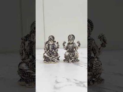 925 sterling silver Lakshmi Ganesha idol pair – Goddess Lakshmi and Lord Ganesha murti