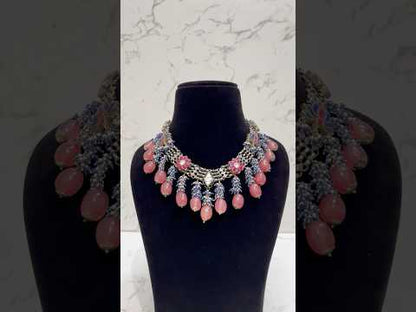 Video of 925 hallmarked sterling silver lotus motif necklace with pink beads